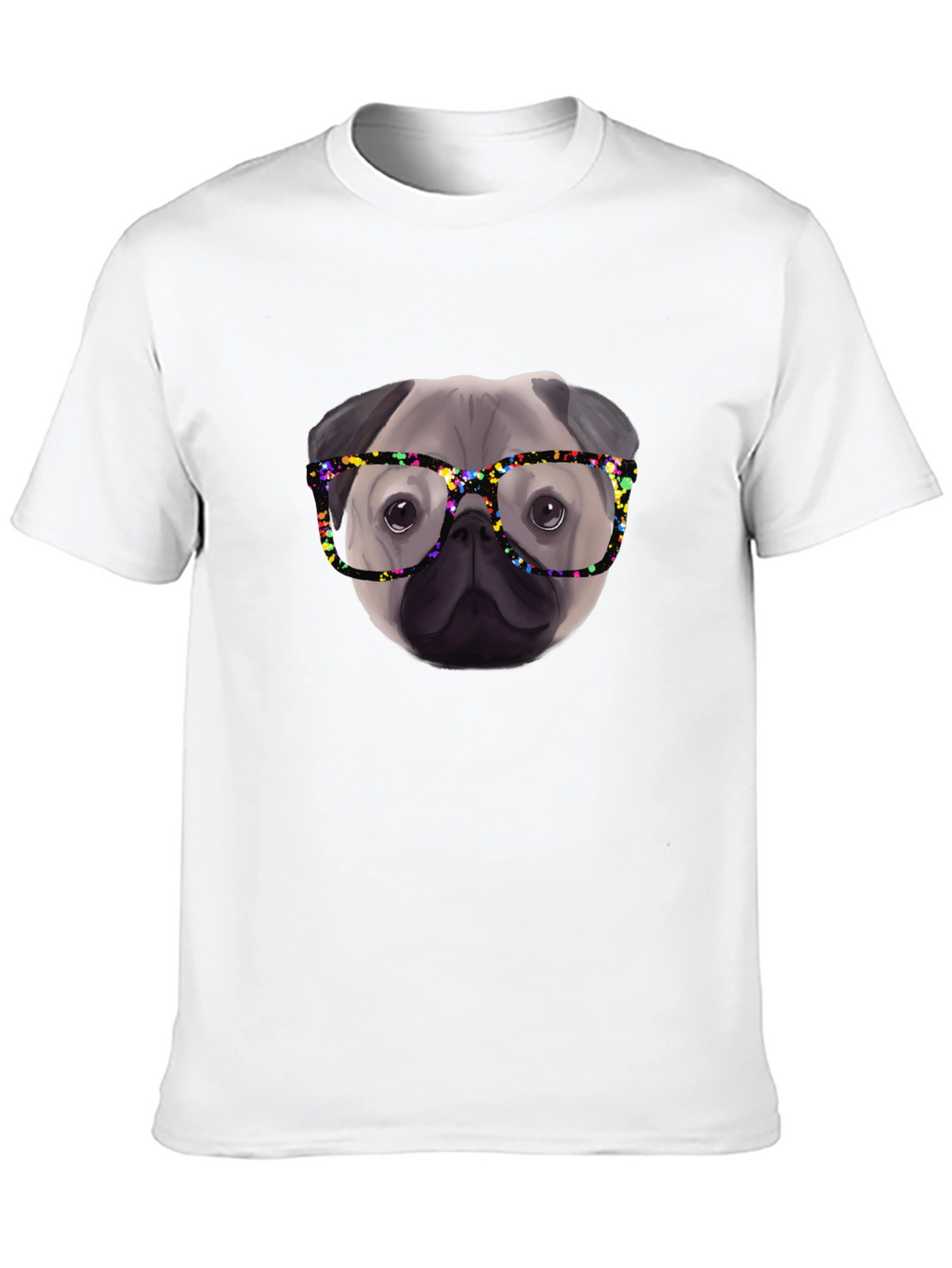 Pug with Glasses Black T-Shirt