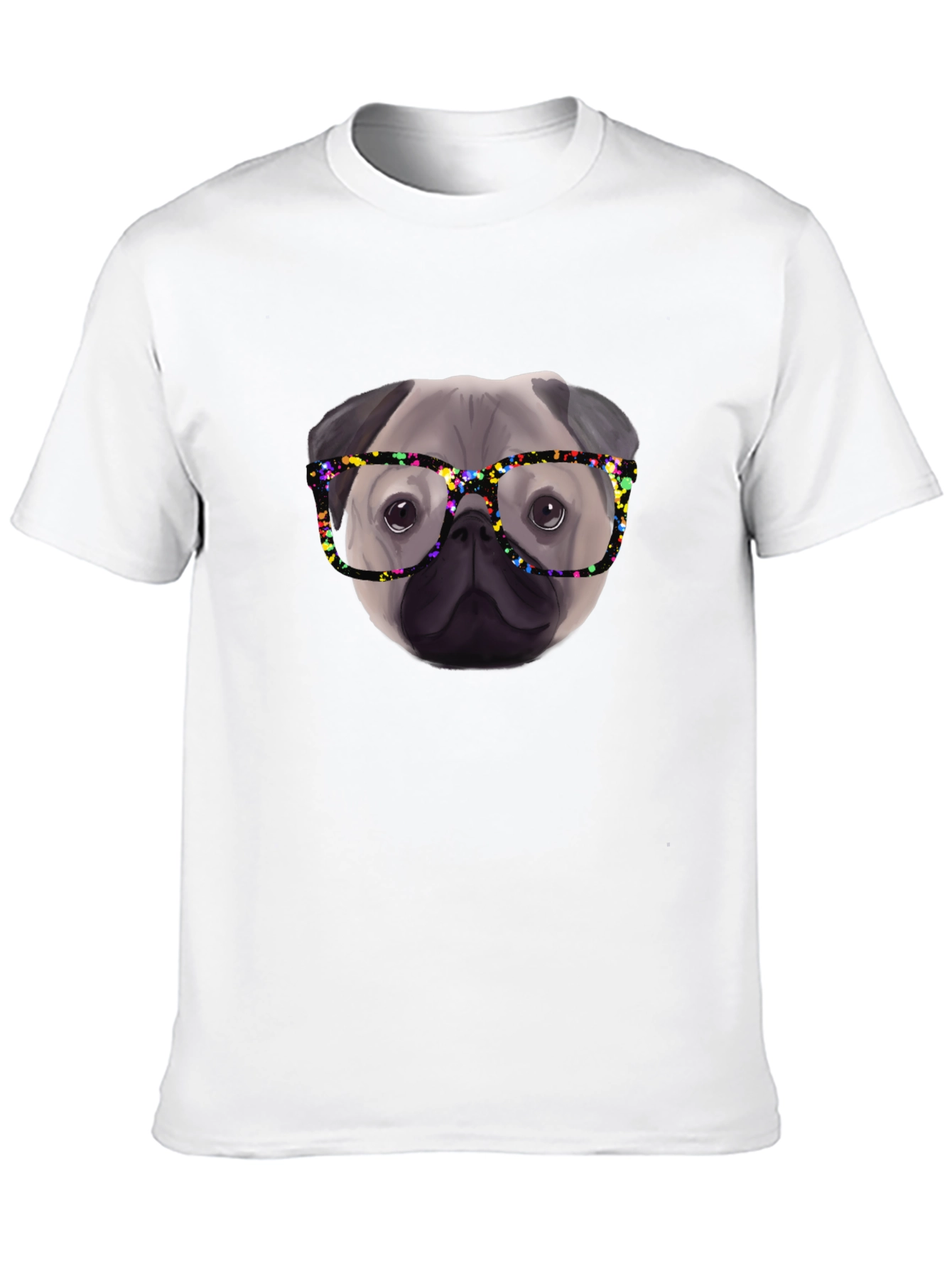 Pug with Glasses Black T-Shirt