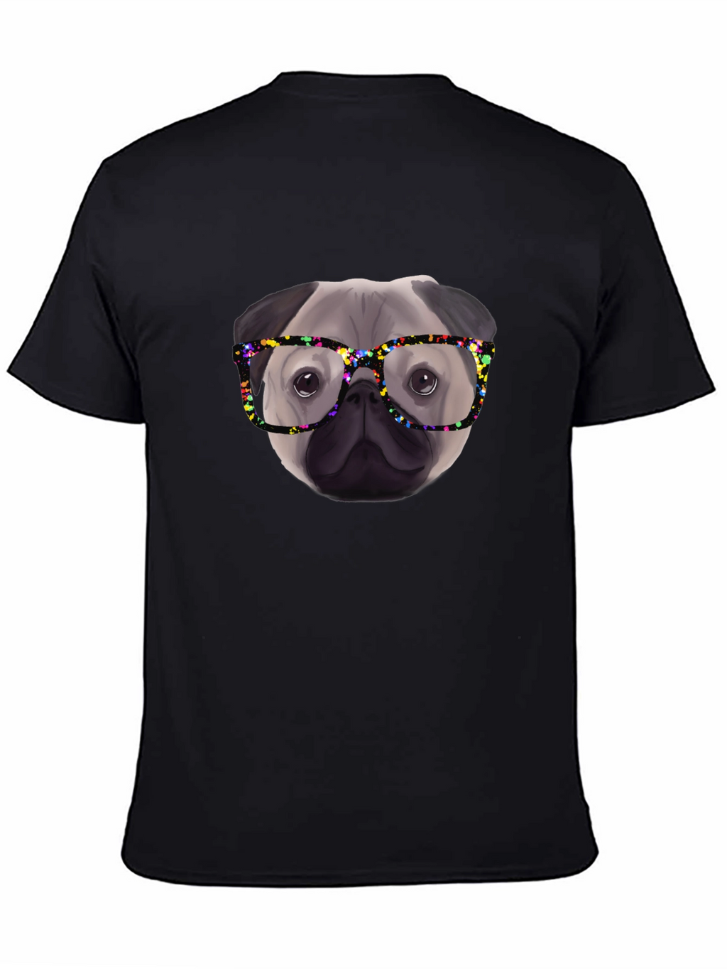 Pug with Glasses Black T-Shirt