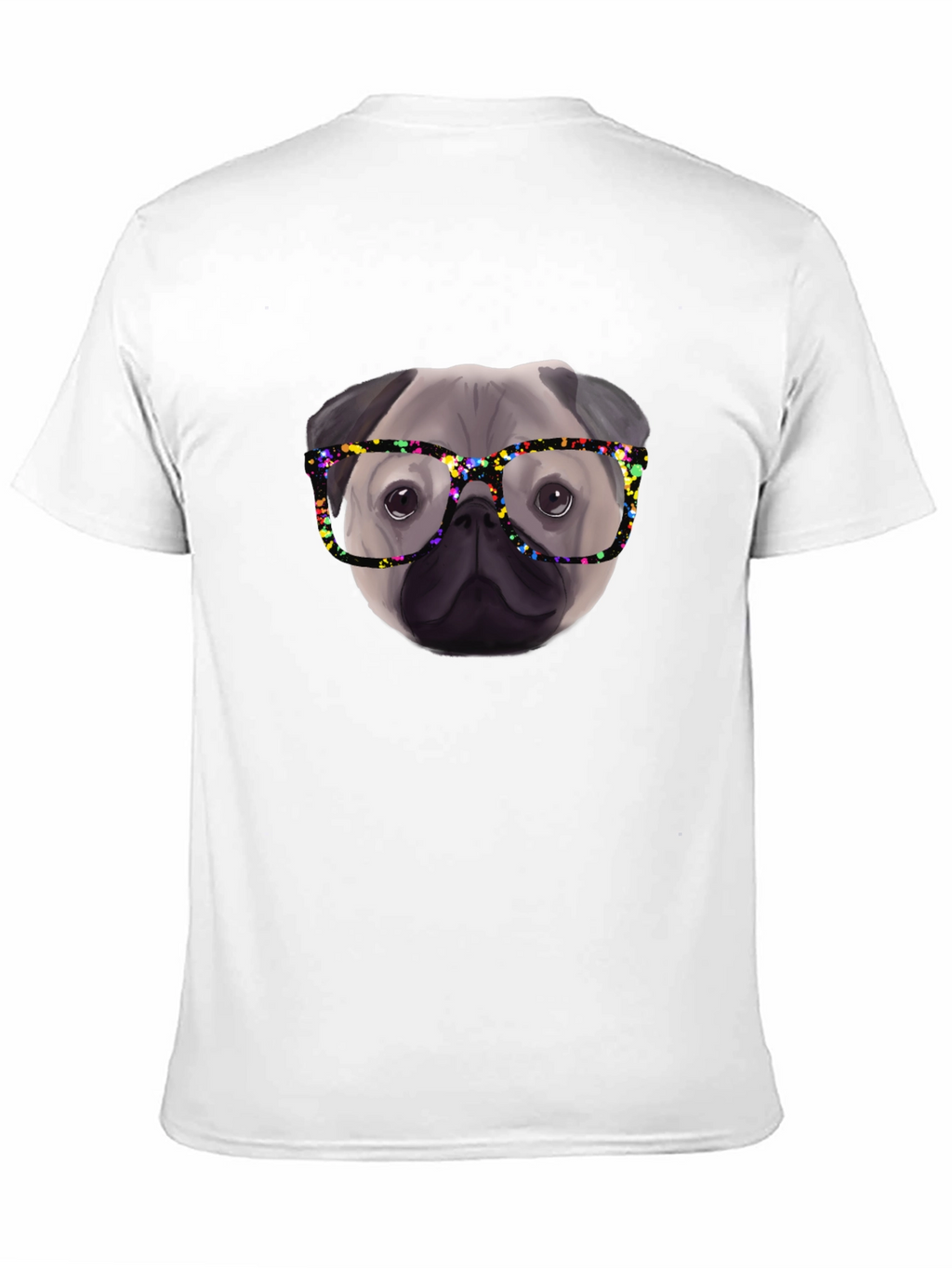 Pug with Glasses Black T-Shirt