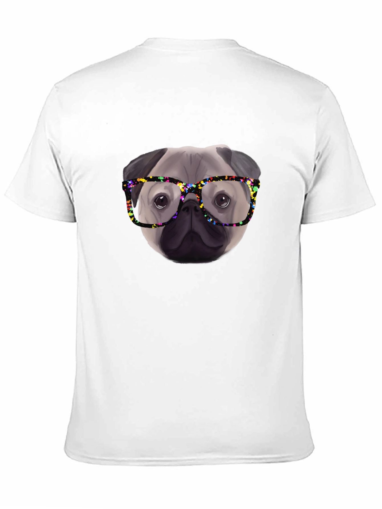 Pug with Glasses Black T-Shirt
