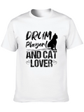 Drum Player & Cat Lover Black Graphic Tee