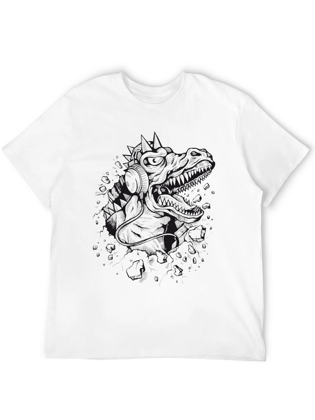Mens Black Graphic Tee - Dinosaur Design