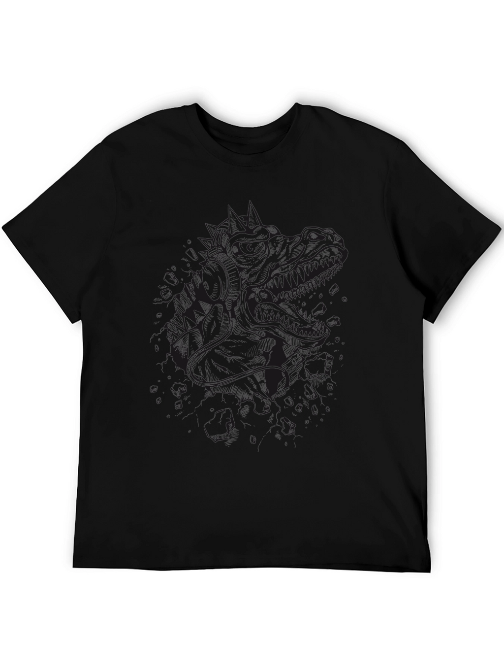 Mens Black Graphic Tee - Dinosaur Design