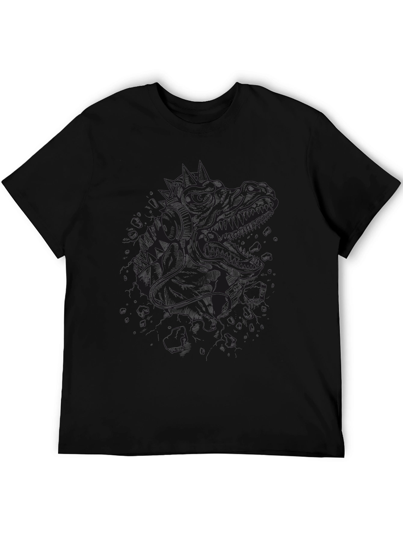 Mens Black Graphic Tee - Dinosaur Design