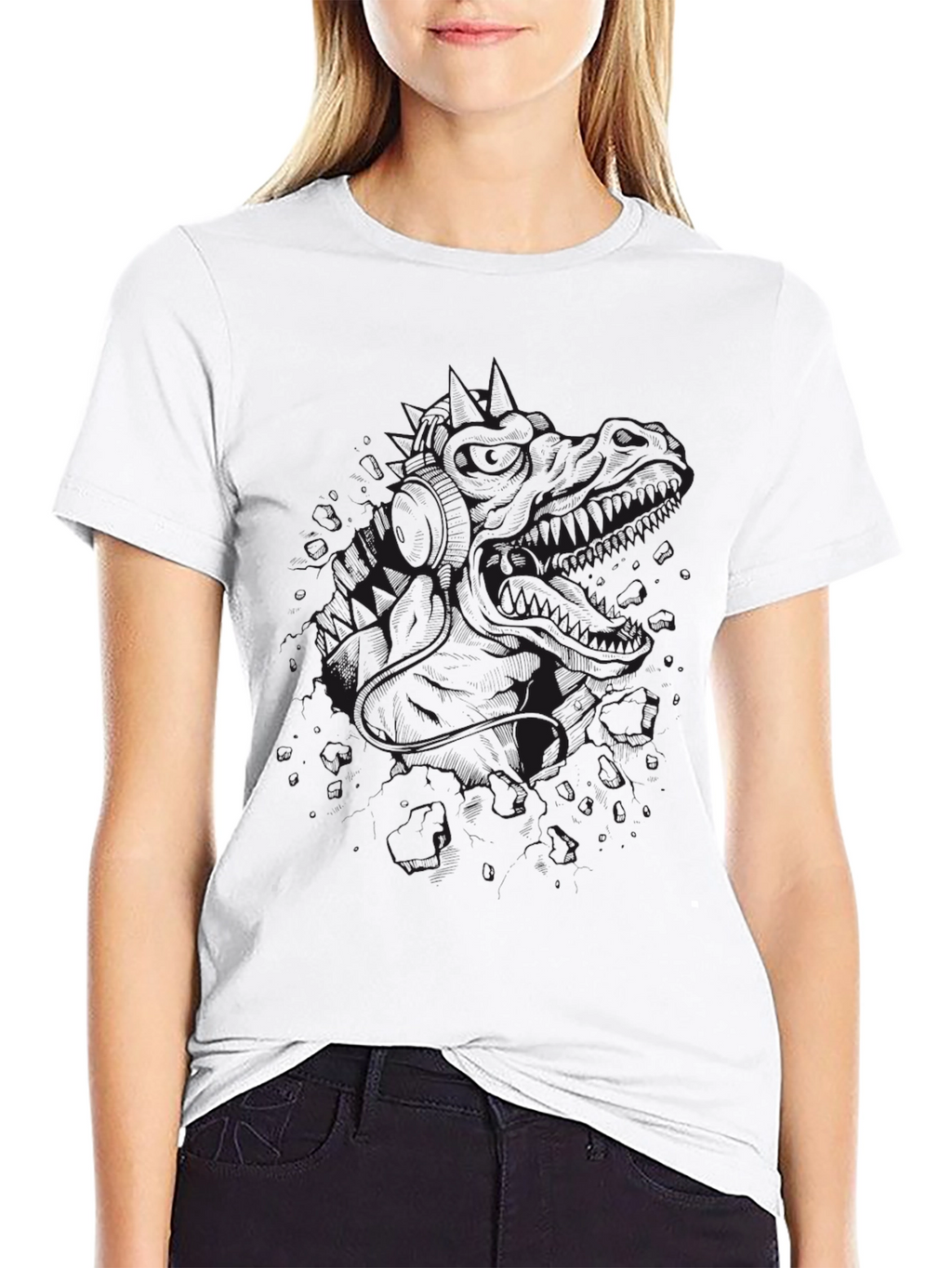 Mens Black Graphic Tee - Dinosaur Design