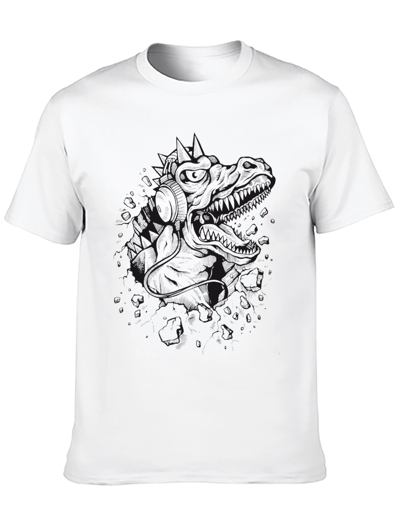Mens Black Graphic Tee - Dinosaur Design