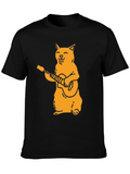 Cat Guitarist Graphic Tee - Black Cotton T-Shirt