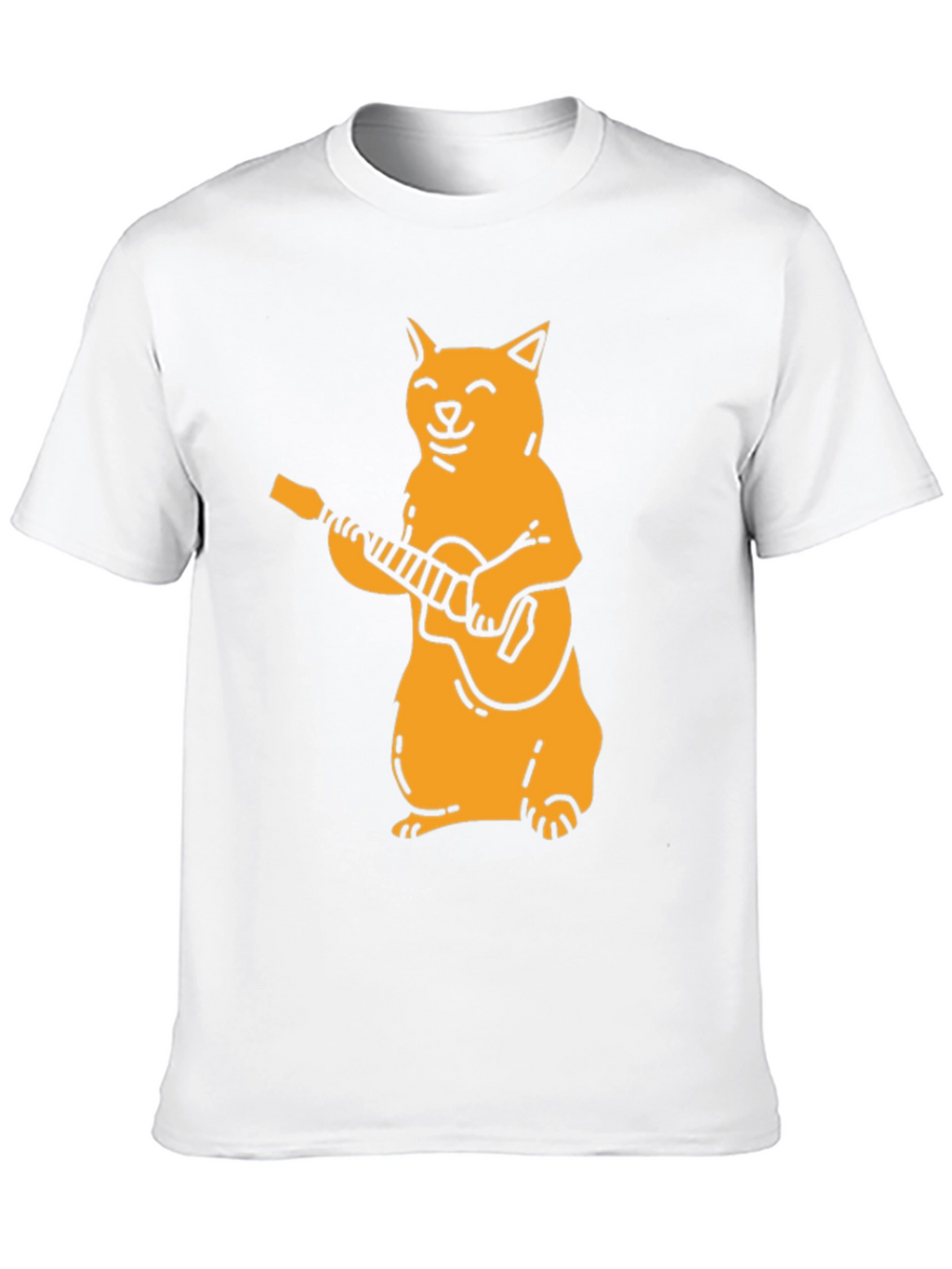 Cat Guitarist Graphic Tee - Black Cotton T-Shirt