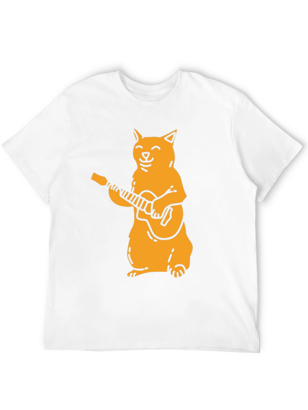 Cat Guitarist Graphic Tee - Black Cotton T-Shirt