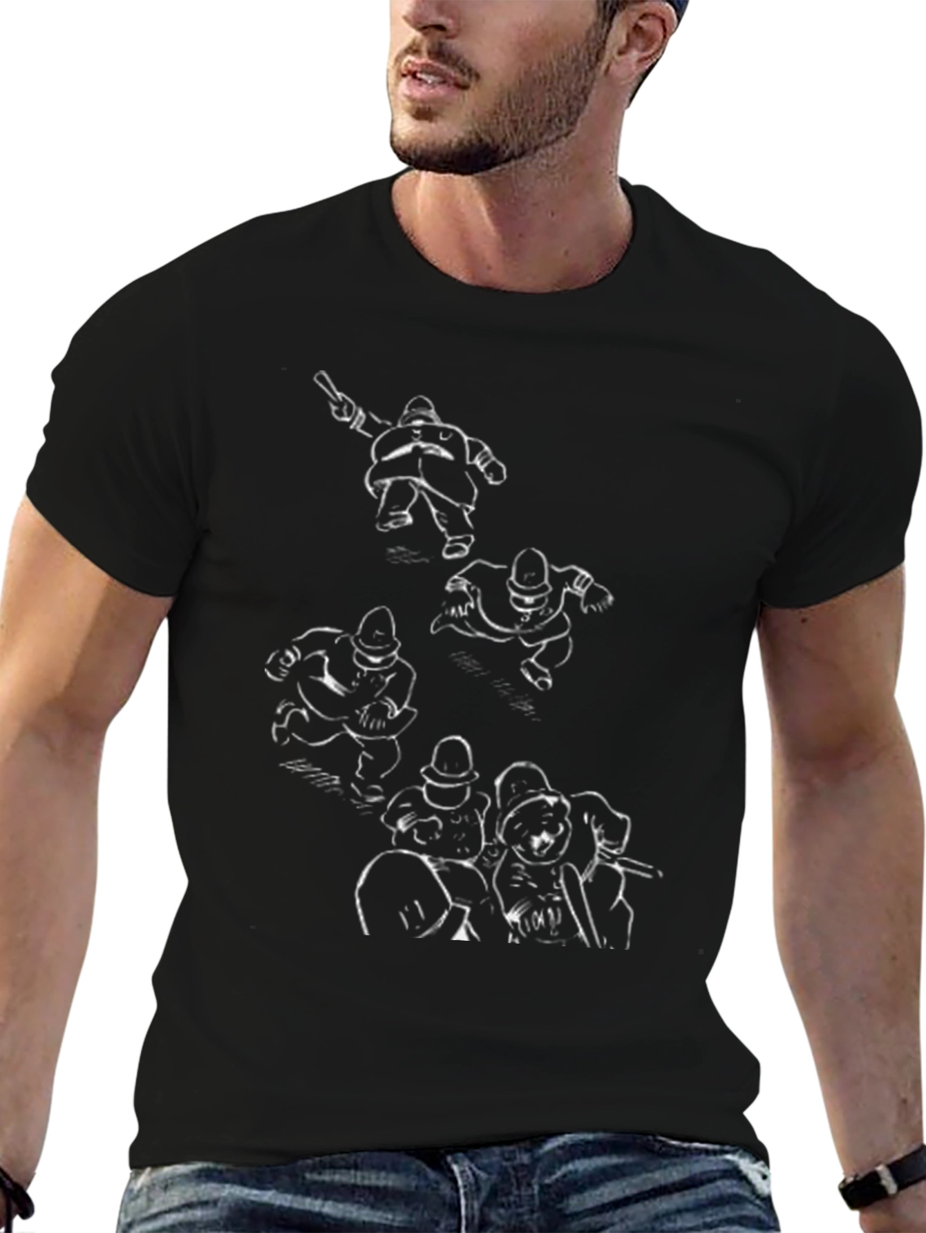 Cartoon Police Print Black T-Shirt