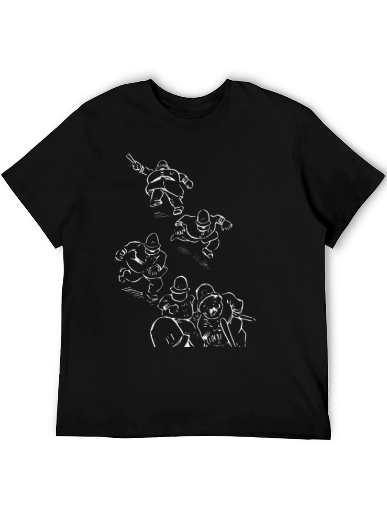Cartoon Police Print Black T-Shirt