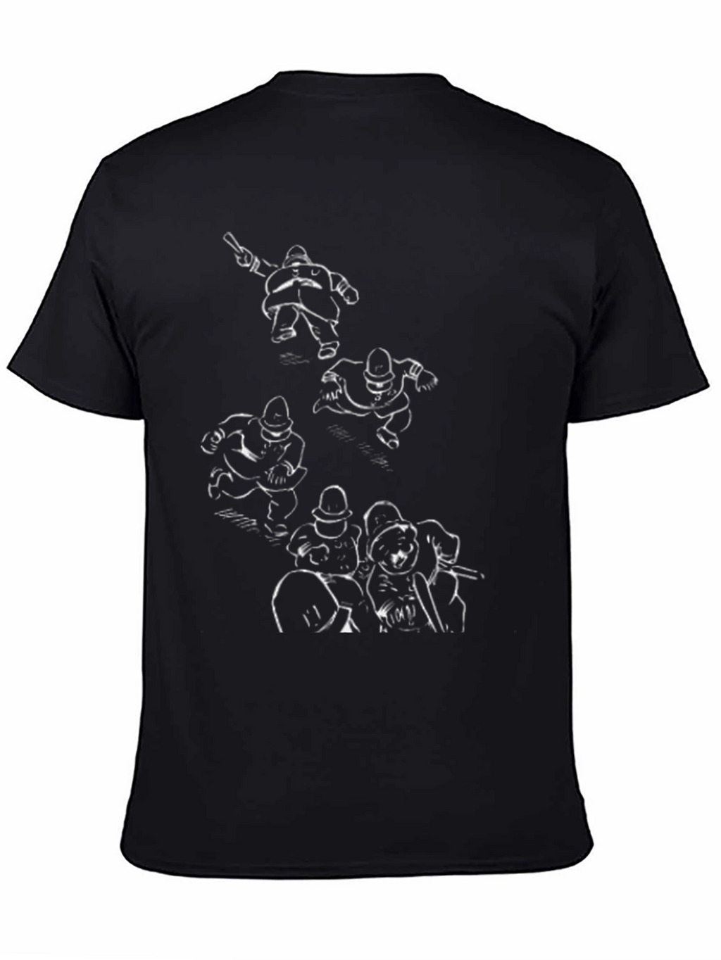 Cartoon Police Print Black T-Shirt