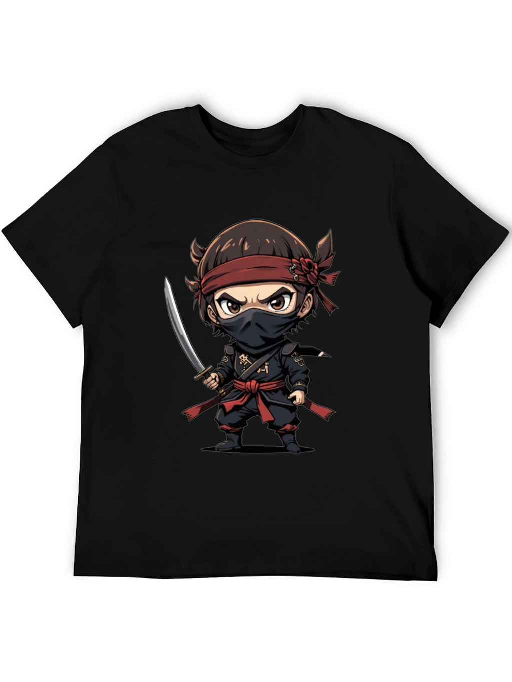 Ninja Cartoon Graphic T-Shirt - Black