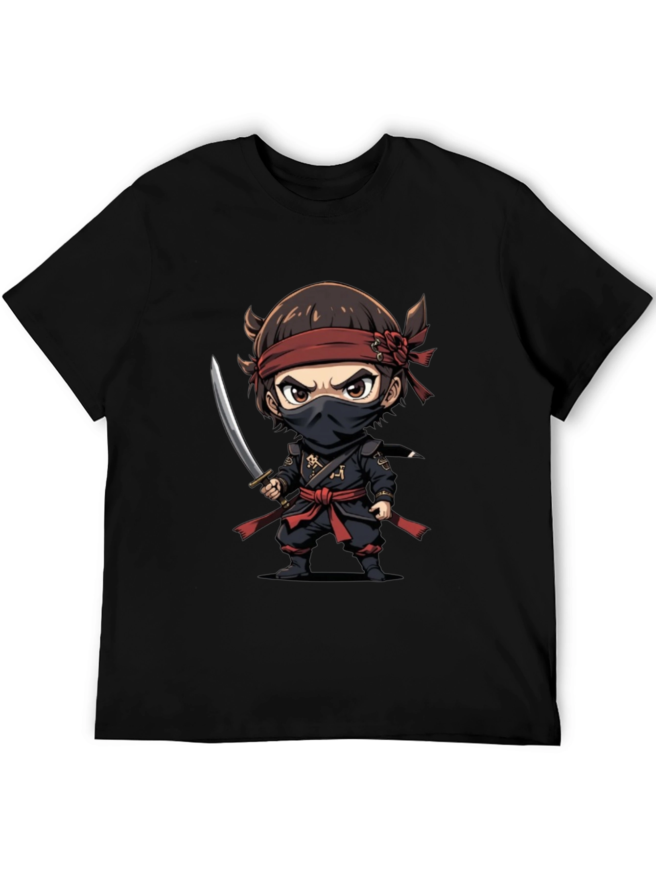 Ninja Cartoon Graphic T-Shirt - Black