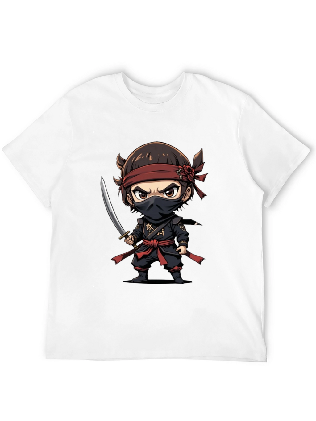 Ninja Cartoon Graphic T-Shirt - Black