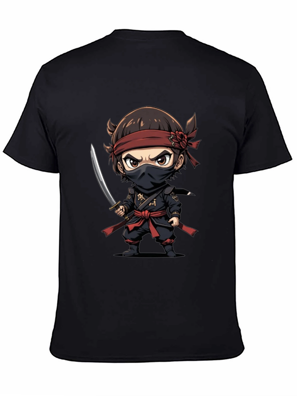 Ninja Cartoon Graphic T-Shirt - Black