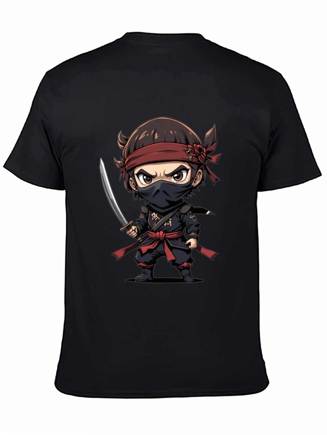 Ninja Cartoon Graphic T-Shirt - Black