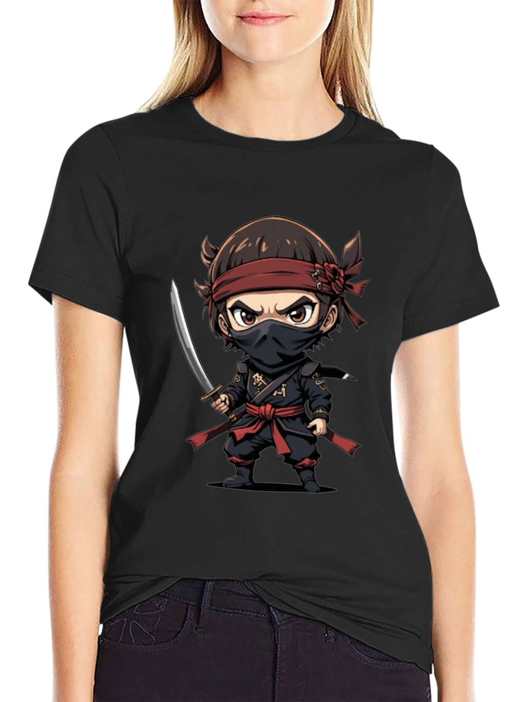 Ninja Cartoon Graphic T-Shirt - Black