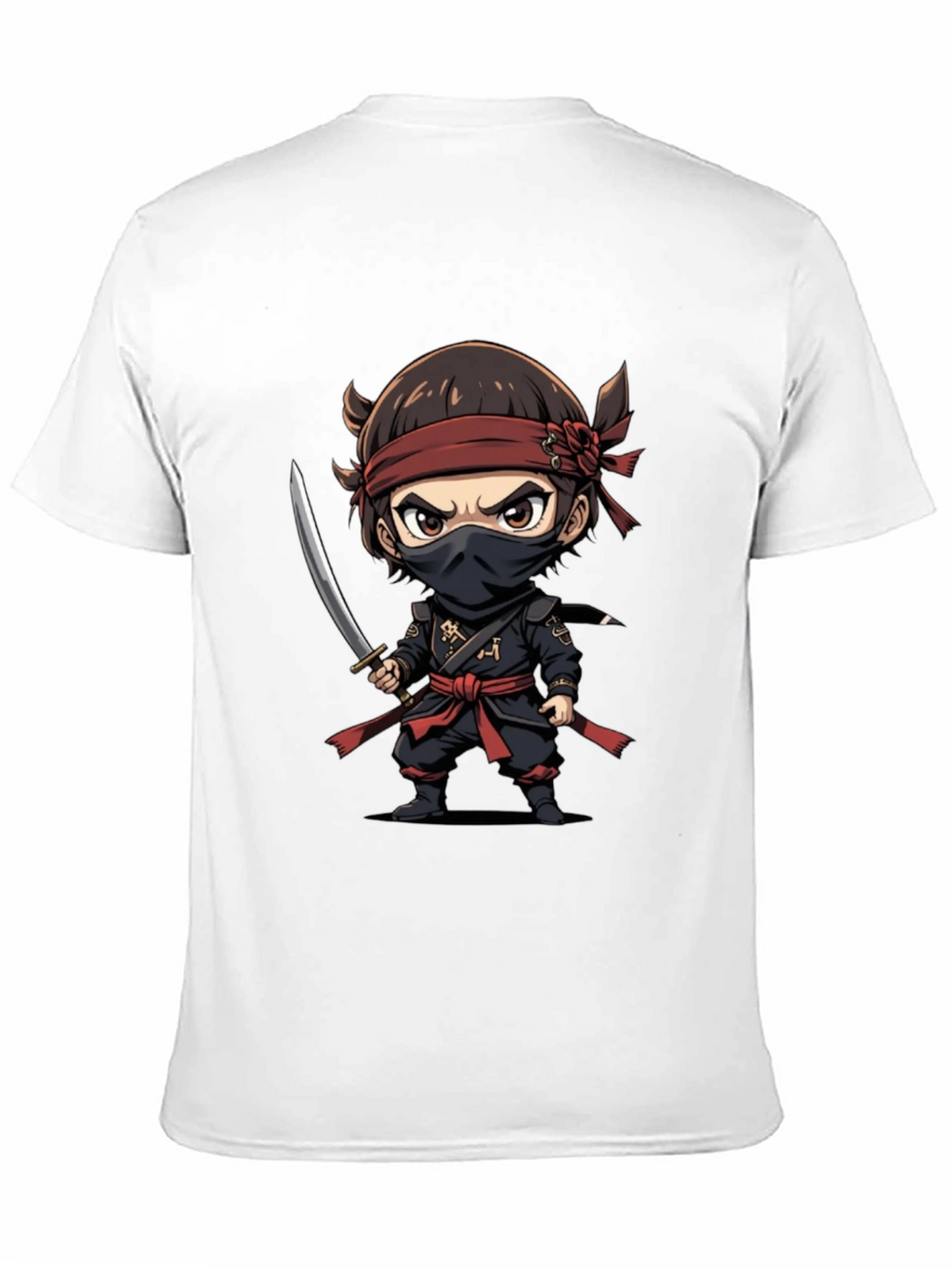 Ninja Cartoon Graphic T-Shirt - Black