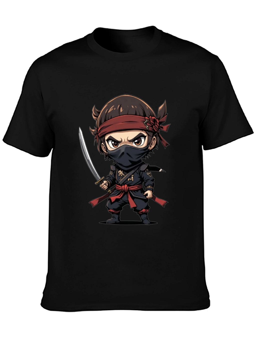 Ninja Cartoon Graphic T-Shirt - Black