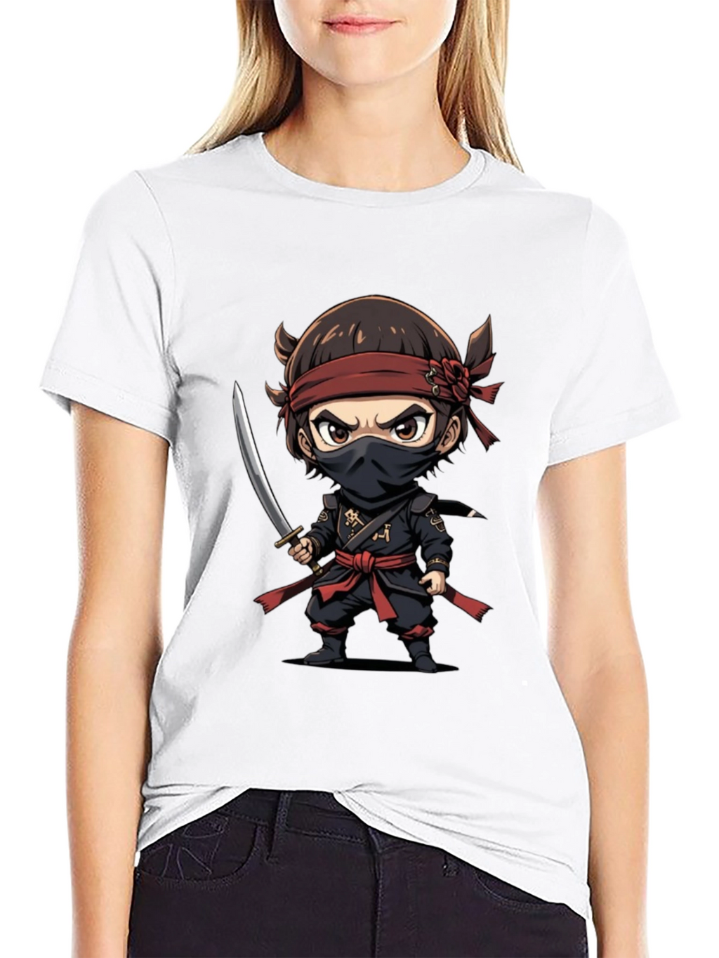 Ninja Cartoon Graphic T-Shirt - Black