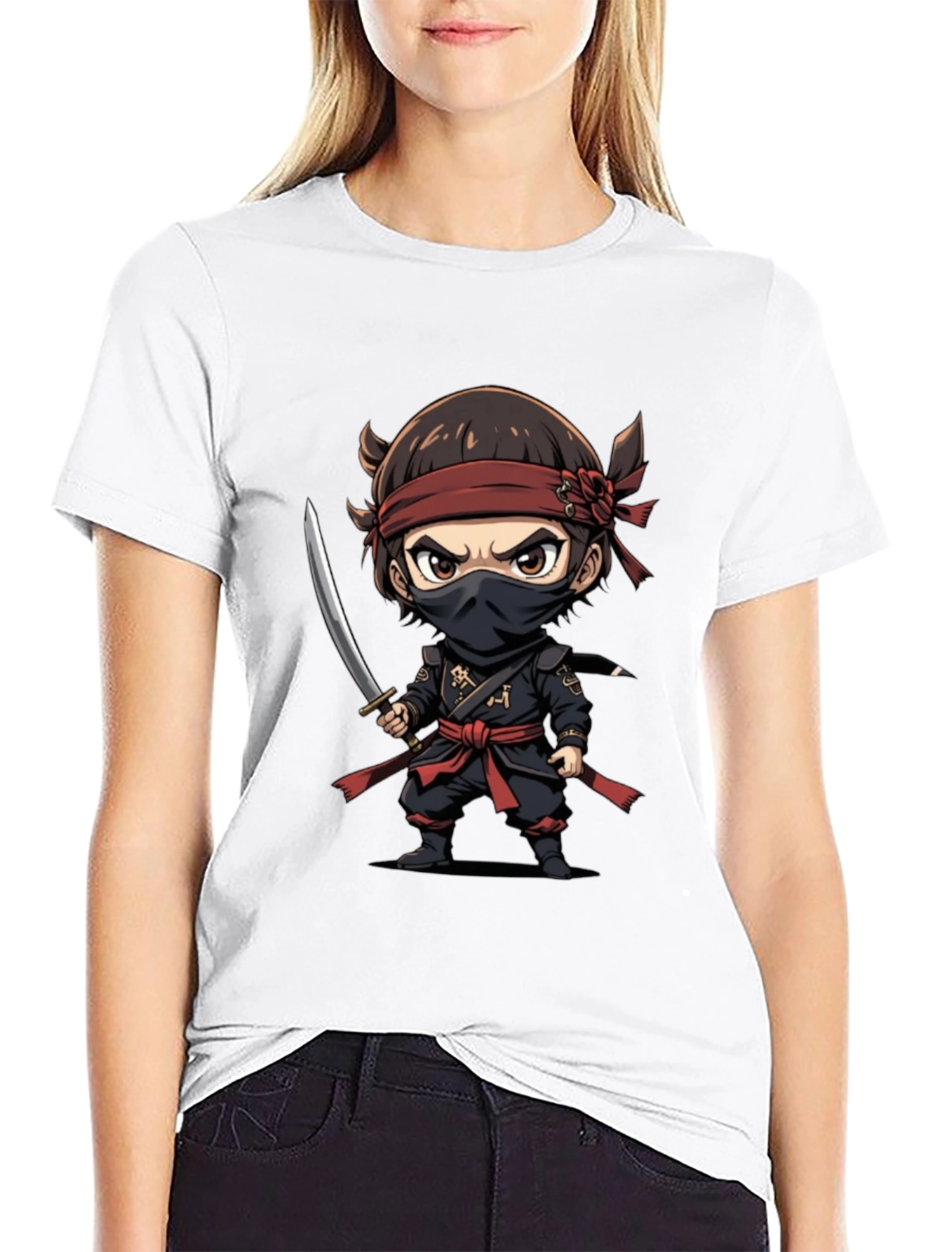 Ninja Cartoon Graphic T-Shirt - Black