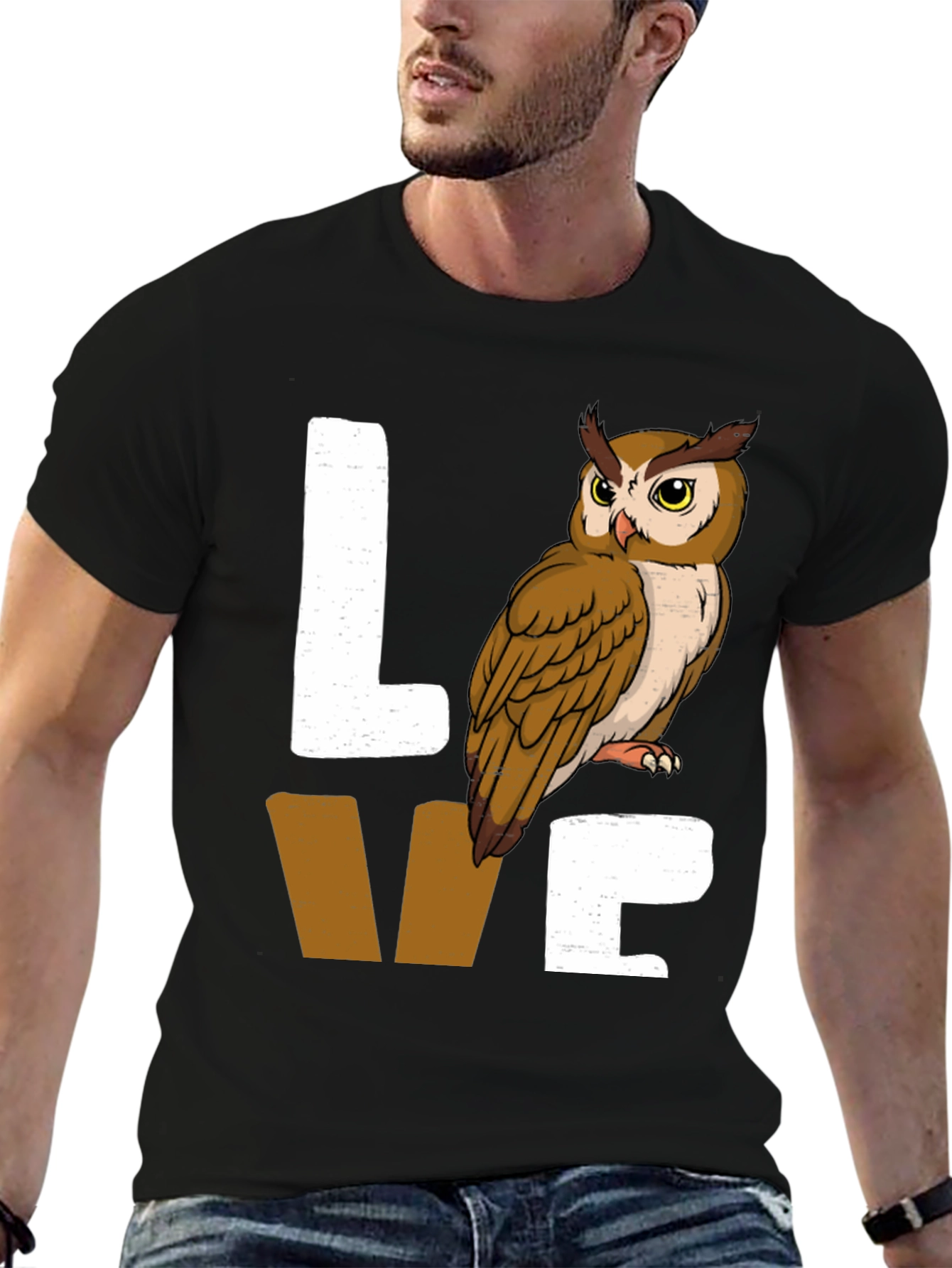Owl Lover Graphic Tee - Black Cotton Blend