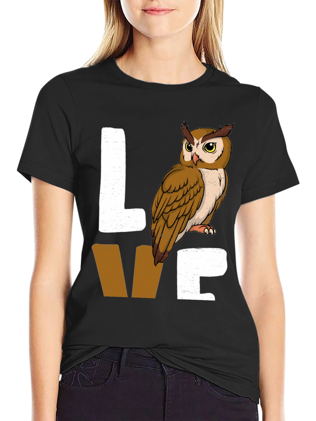 Owl Lover Graphic Tee - Black Cotton Blend