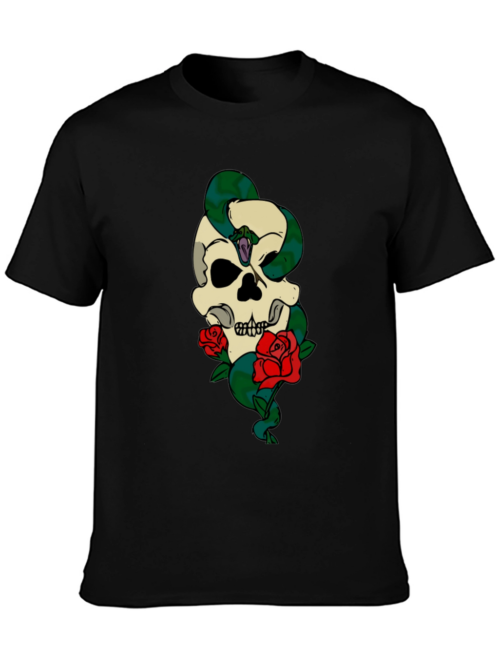 Skull Snake Roses Graphic T-Shirt