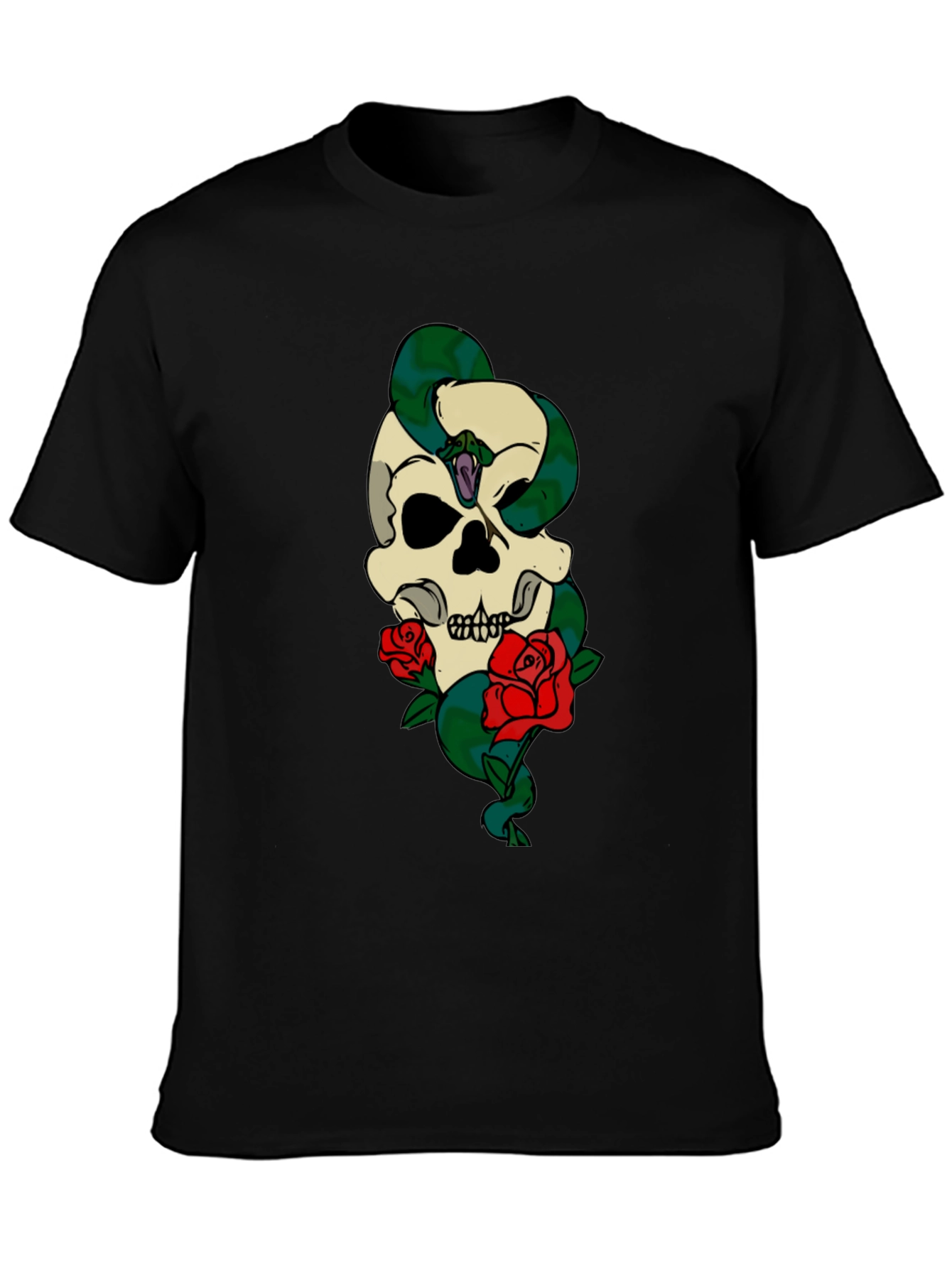 Skull Snake Roses Graphic T-Shirt