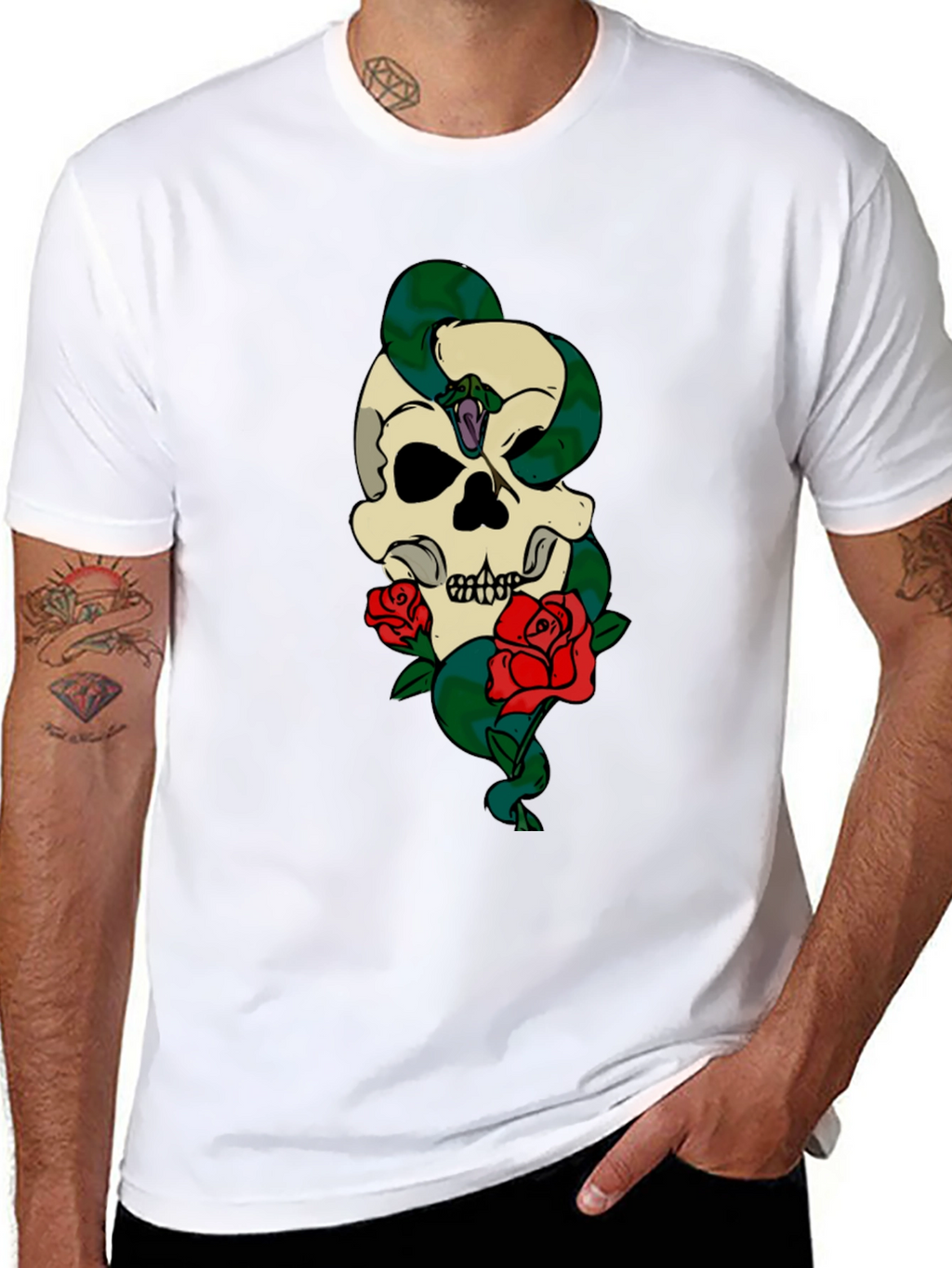 Skull Snake Roses Graphic T-Shirt