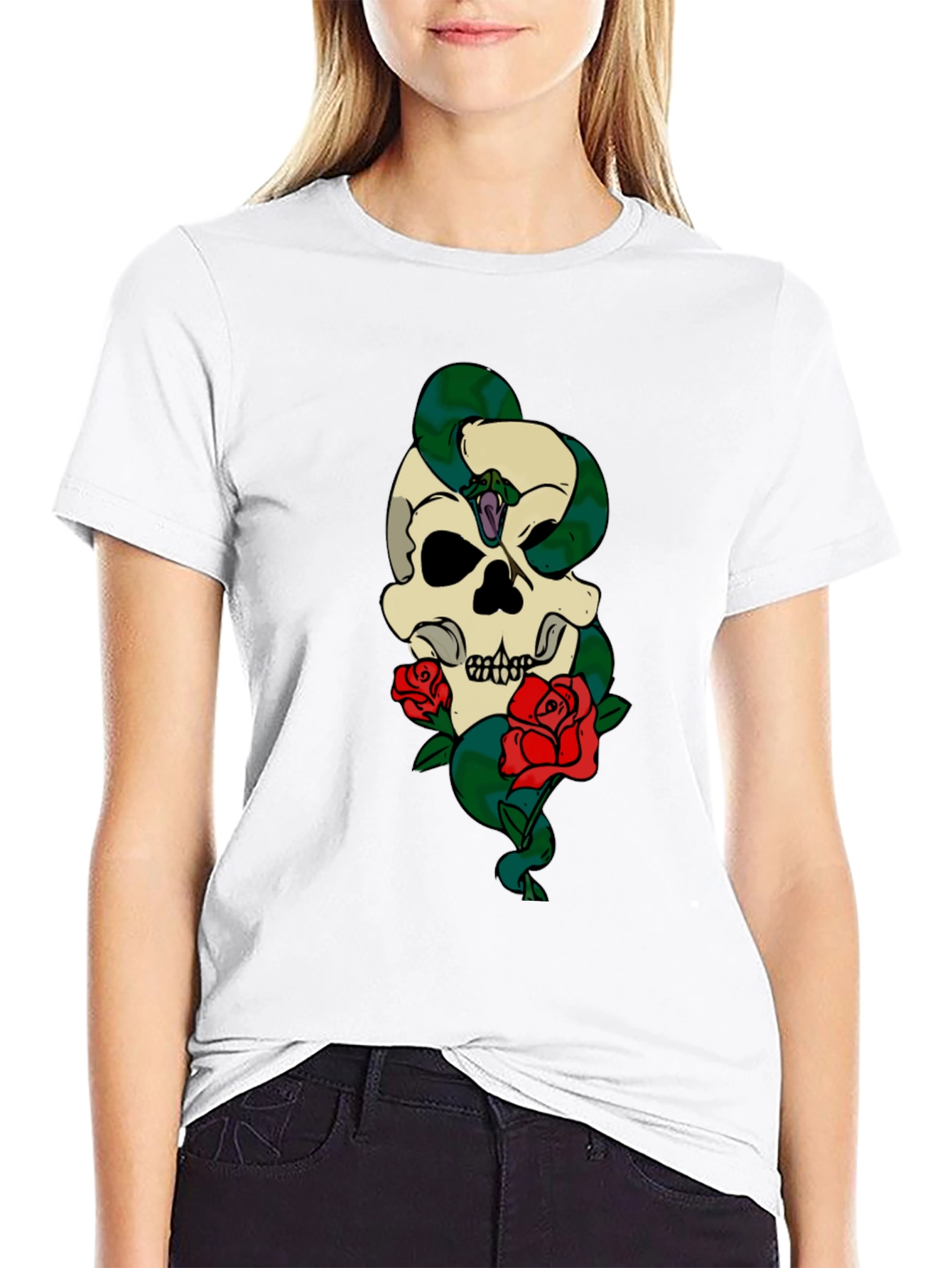 Skull Snake Roses Graphic T-Shirt