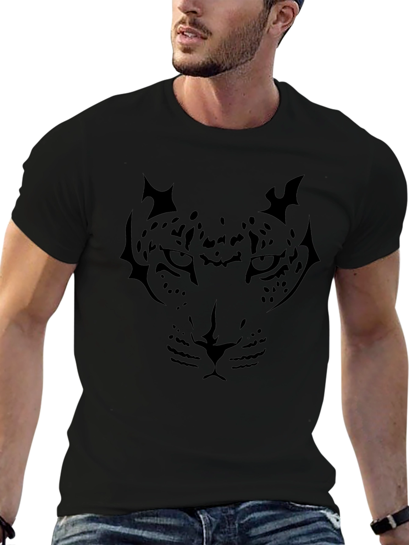 Mens Black Leopard Graphic Tee