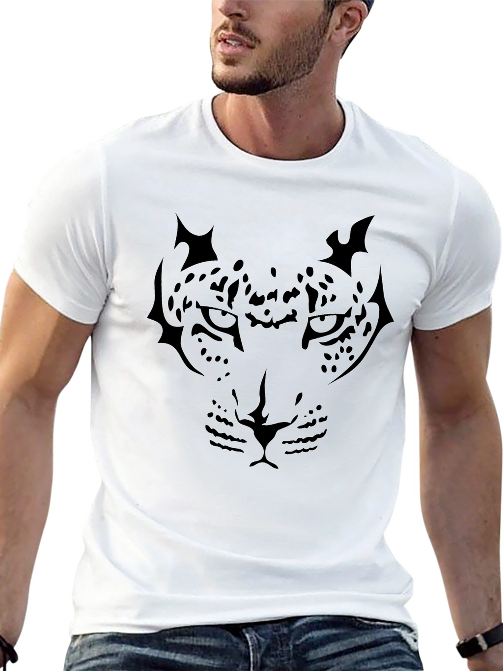 Mens Black Leopard Graphic Tee