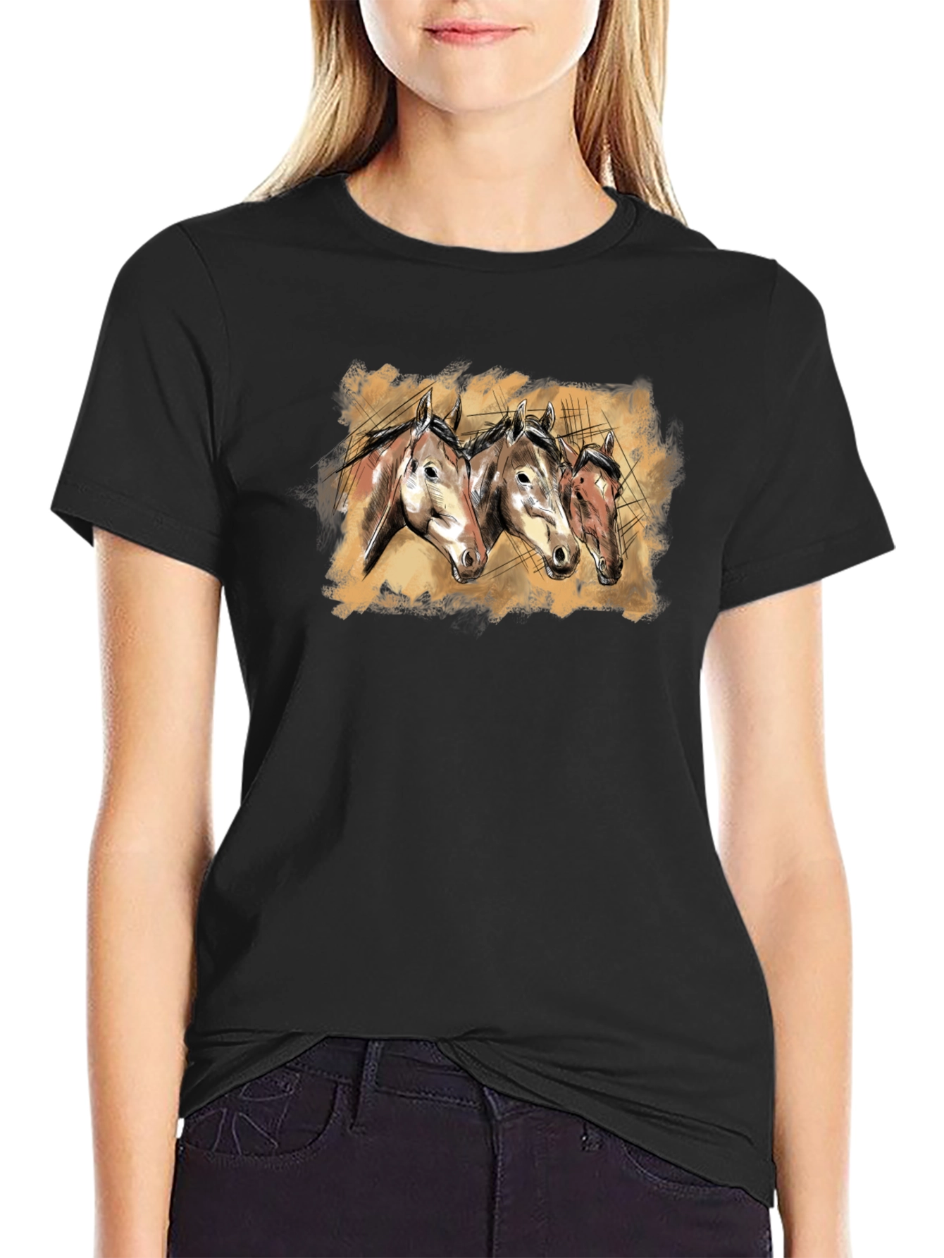 Horse Trio Graphic Tee - Black Unisex T-Shirt