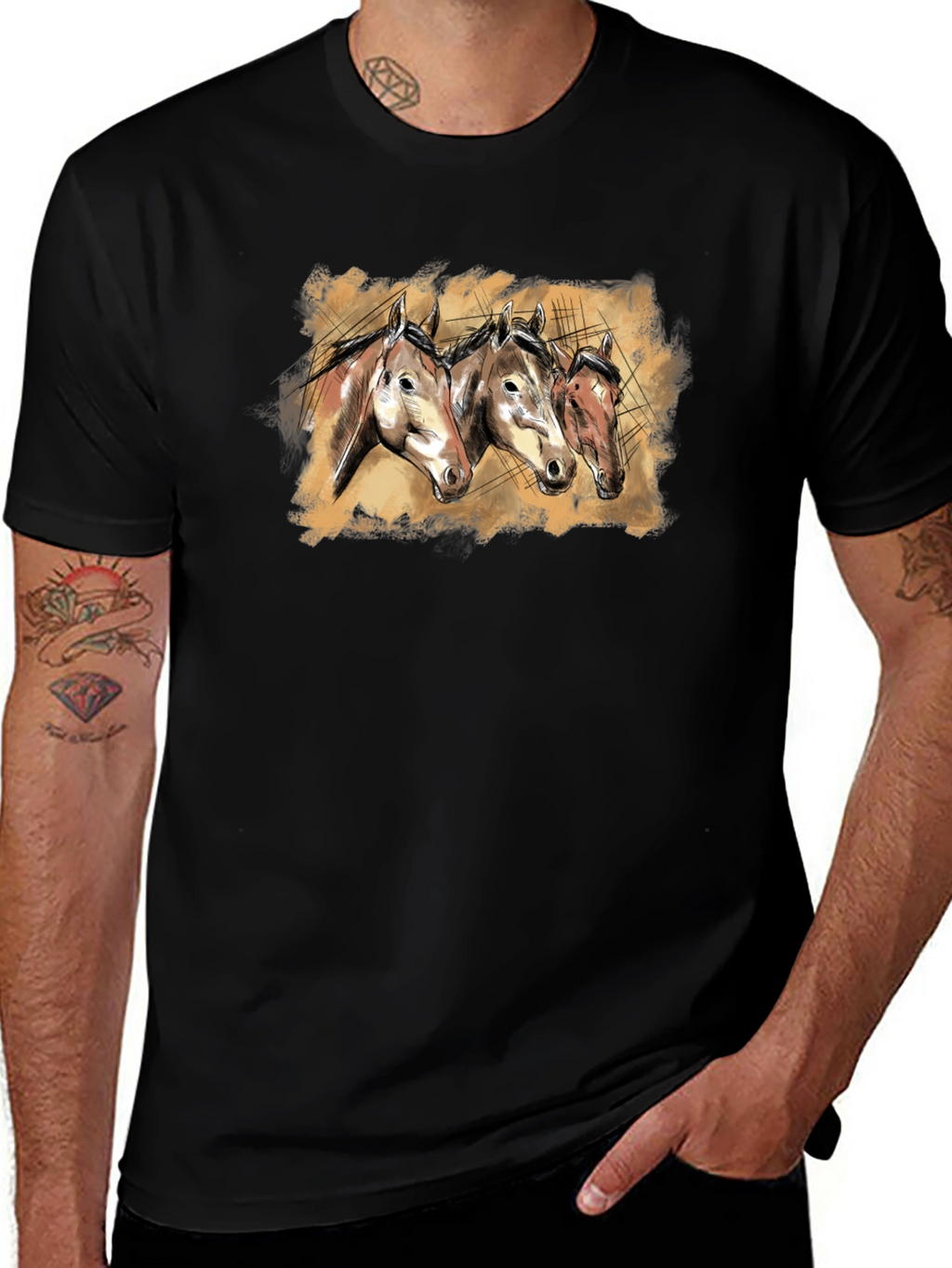 Horse Trio Graphic Tee - Black Unisex T-Shirt