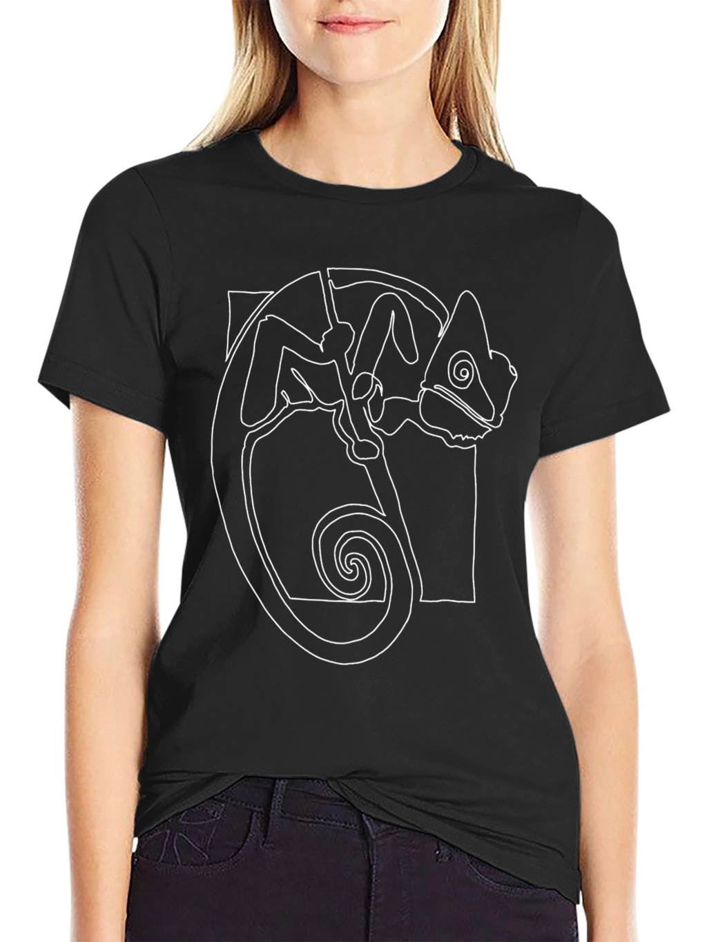 Minimalist Chameleon Graphic Tee - Black