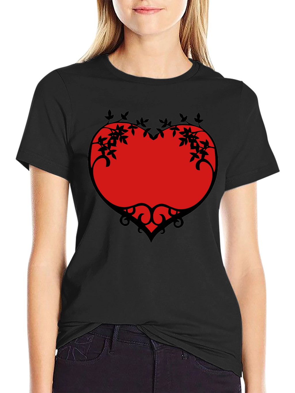 Heart Vine Graphic Black T-Shirt