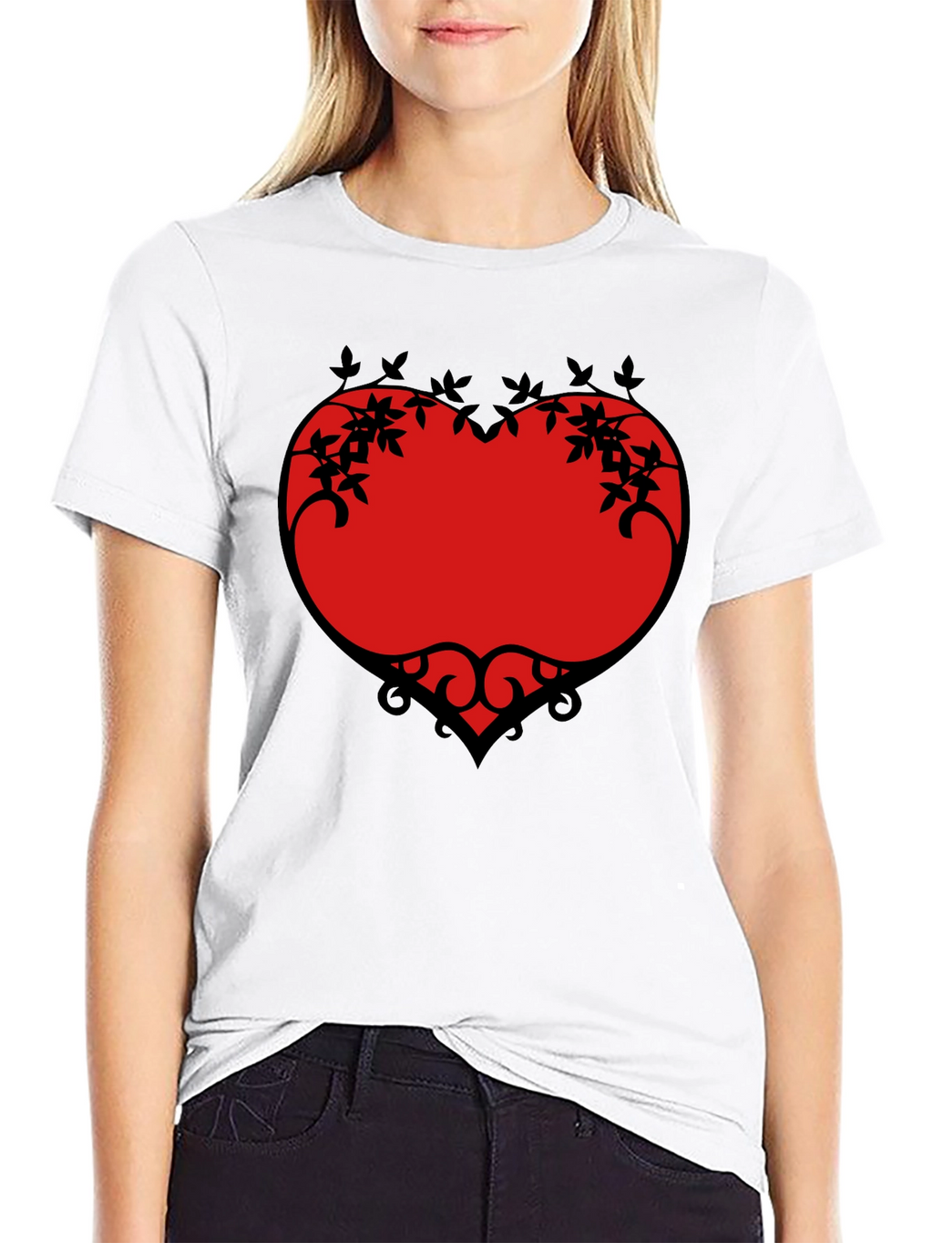 Heart Vine Graphic Black T-Shirt