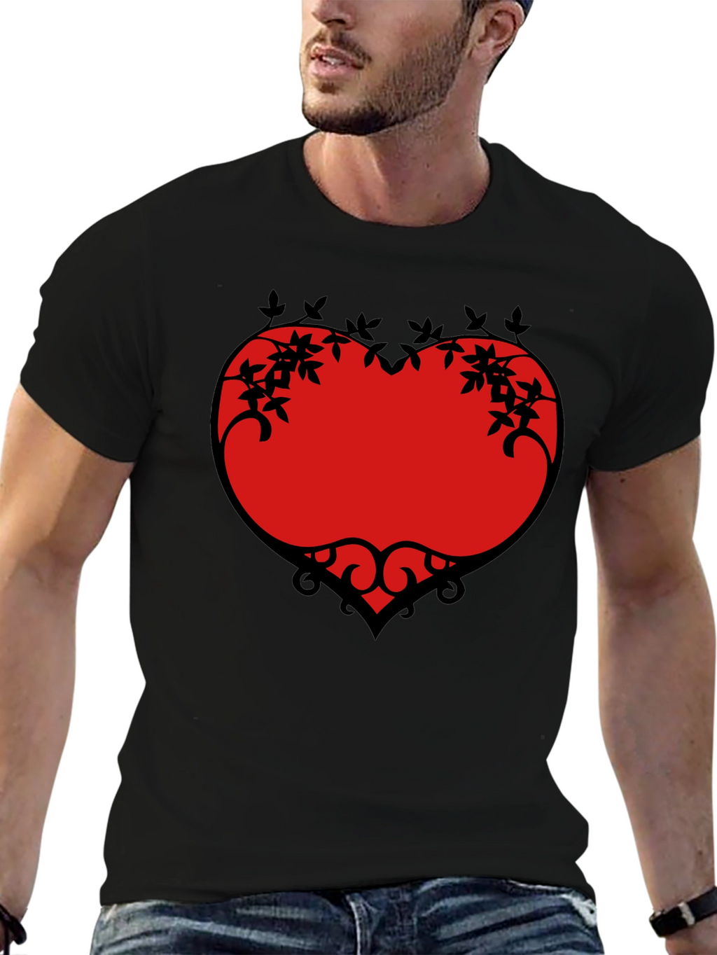 Heart Vine Graphic Black T-Shirt