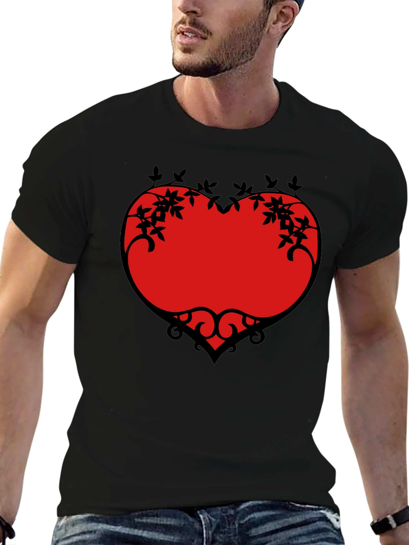 Heart Vine Graphic Black T-Shirt