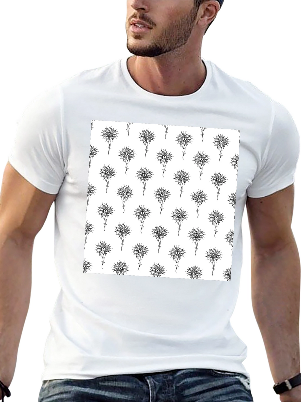 Unique Floral Pattern Black T-Shirt