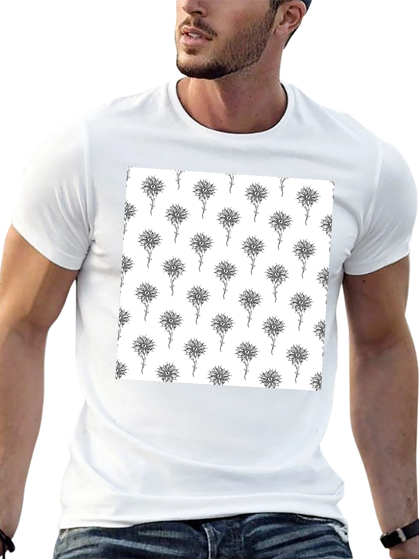 Unique Floral Pattern Black T-Shirt