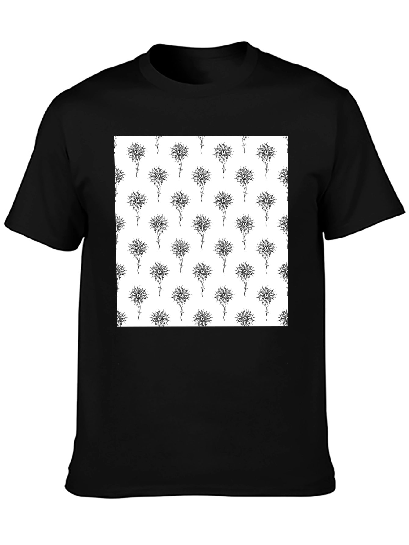 Unique Floral Pattern Black T-Shirt
