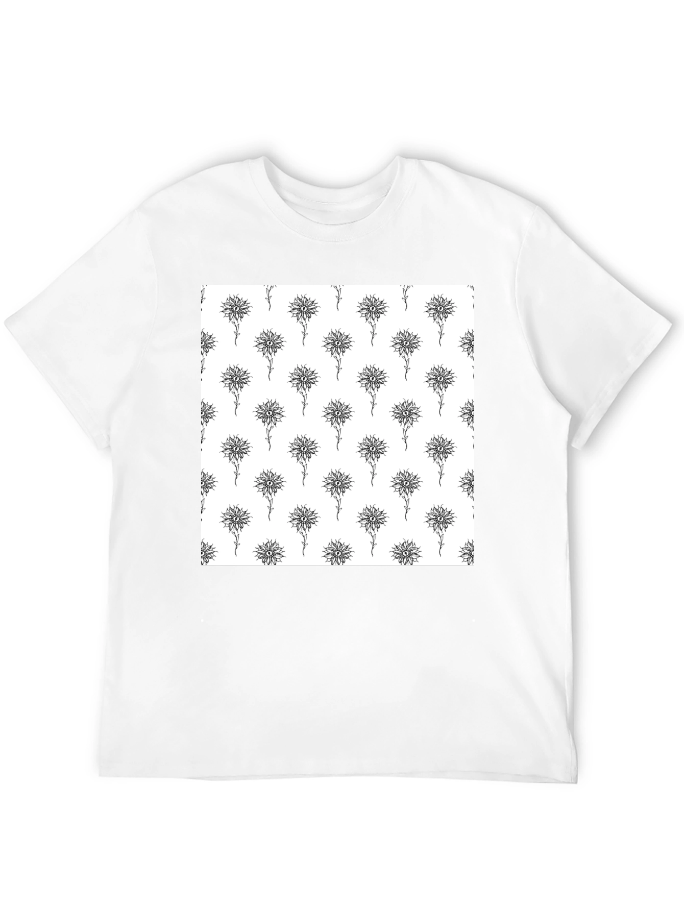 Unique Floral Pattern Black T-Shirt