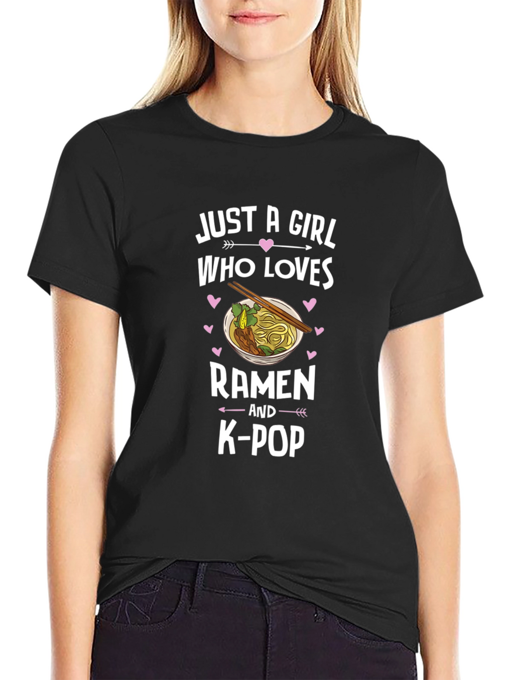 Ramen & K-Pop Girls Black T-Shirt