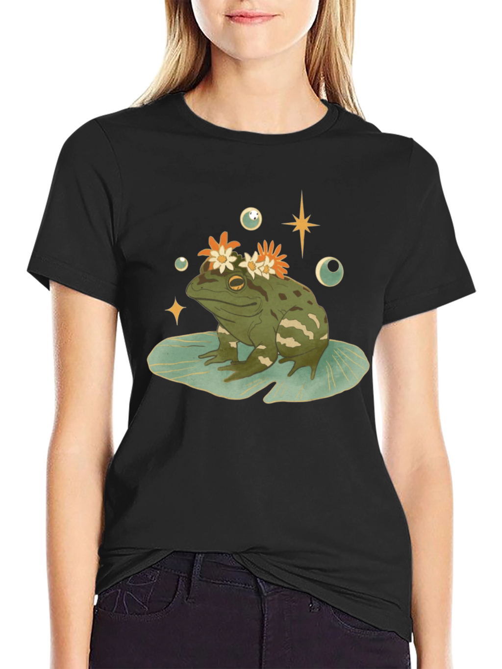 Frog With Flowers Graphic T-Shirt