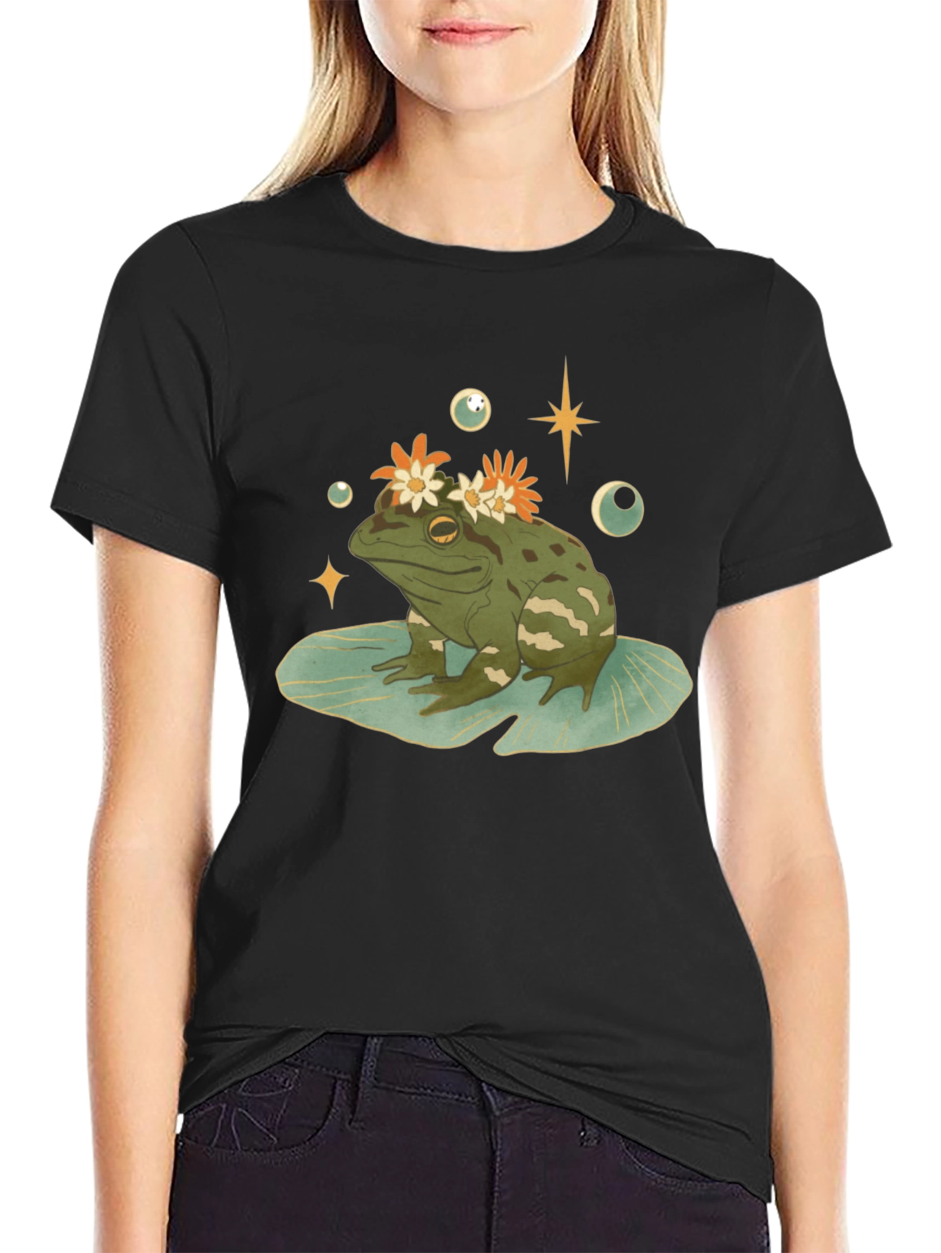 Frog With Flowers Graphic T-Shirt
