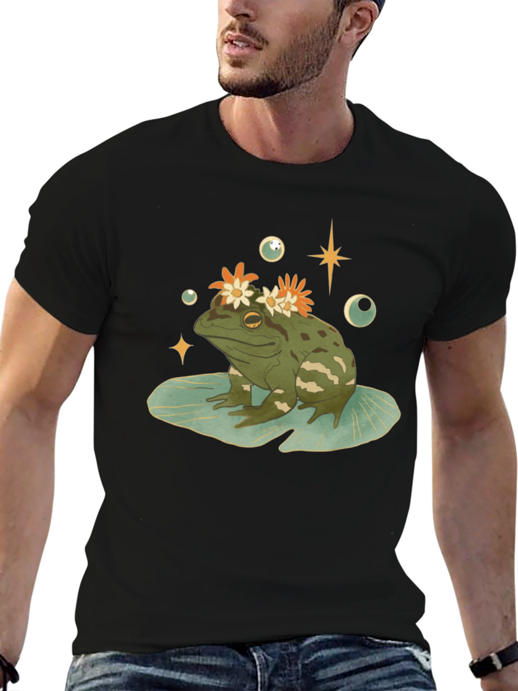 Frog With Flowers Graphic T-Shirt
